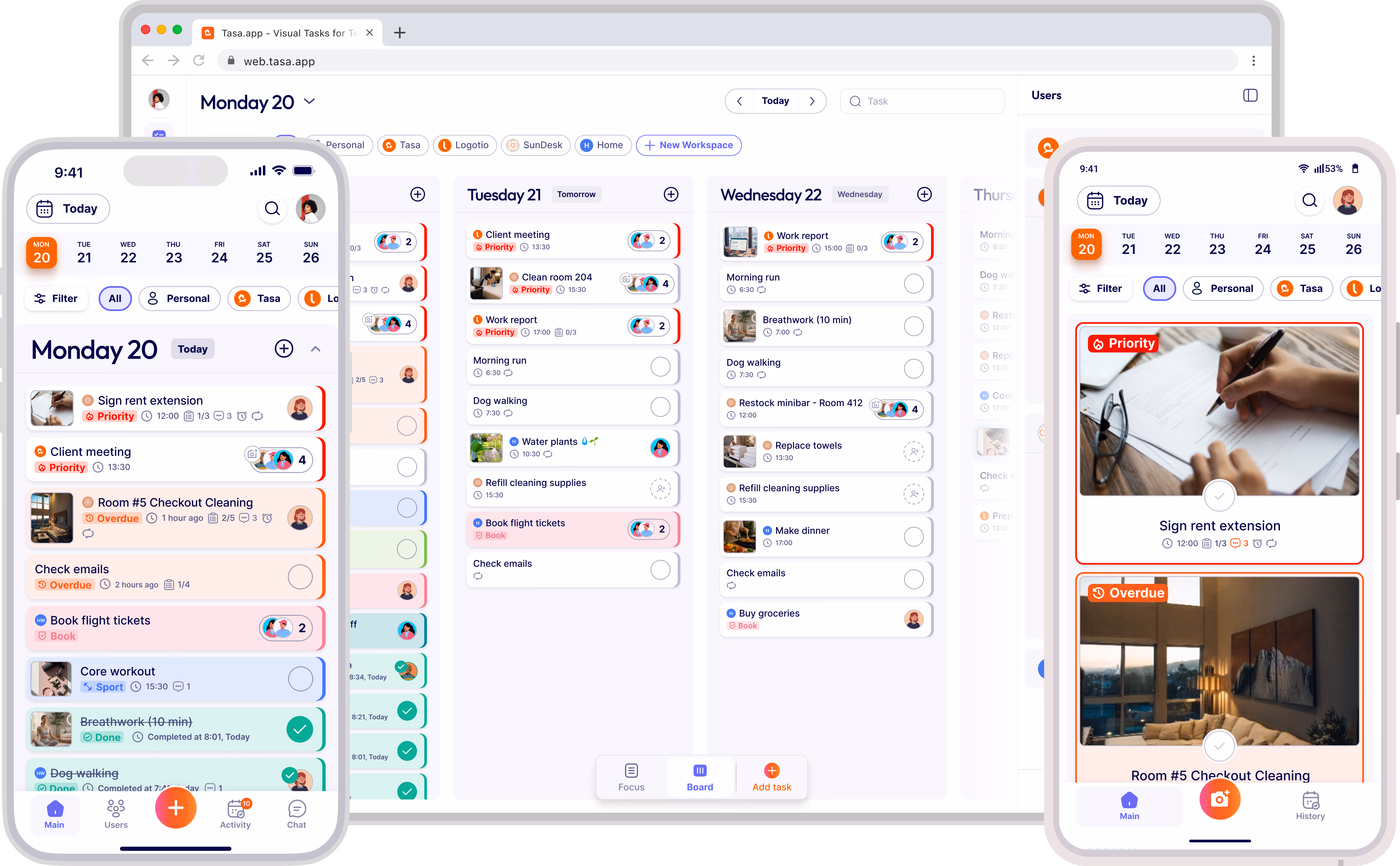 Tasa – aplicativo de gerenciamento de tarefas com interface de usuário para dispositivos móveis e web