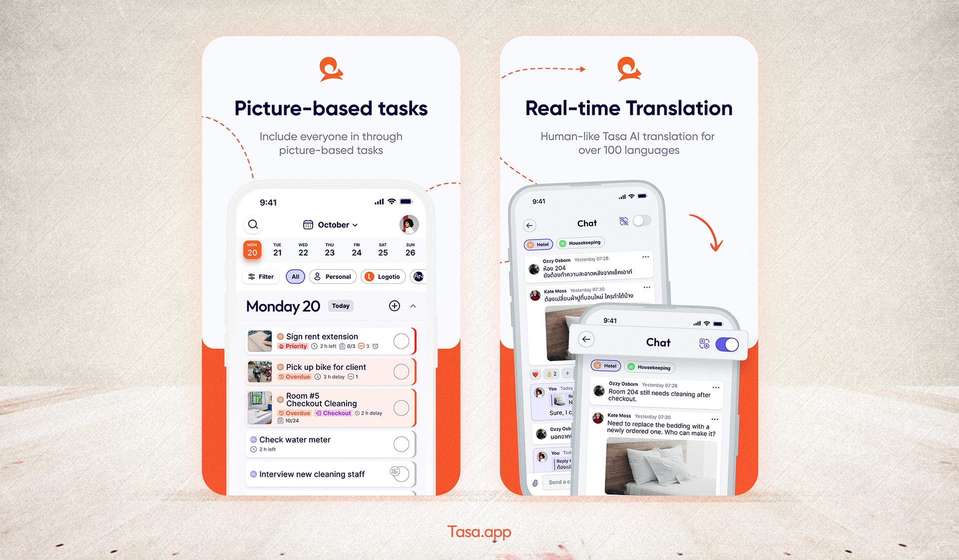 Tasa app picture-based task interface for managing an expat business - tasa.app