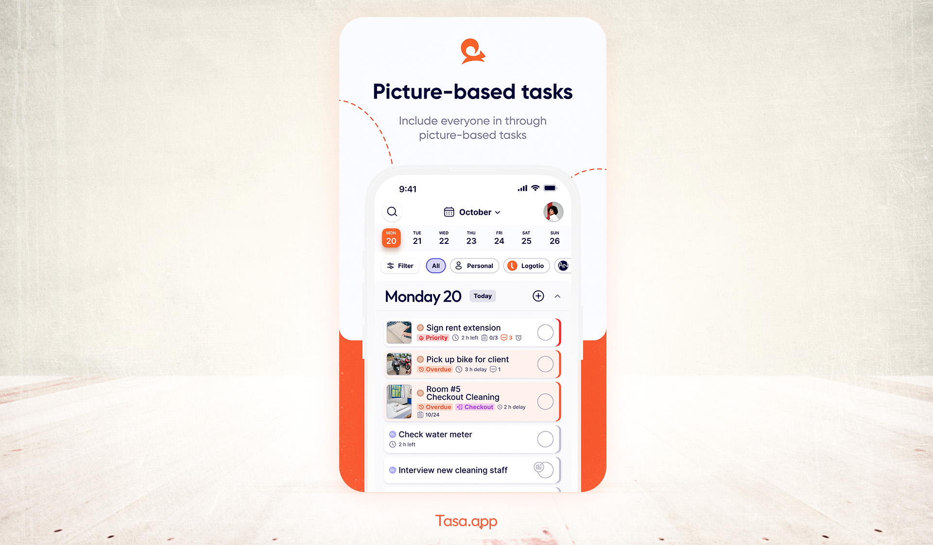 Picture-based tasks in the Tasa mobile field service solution app