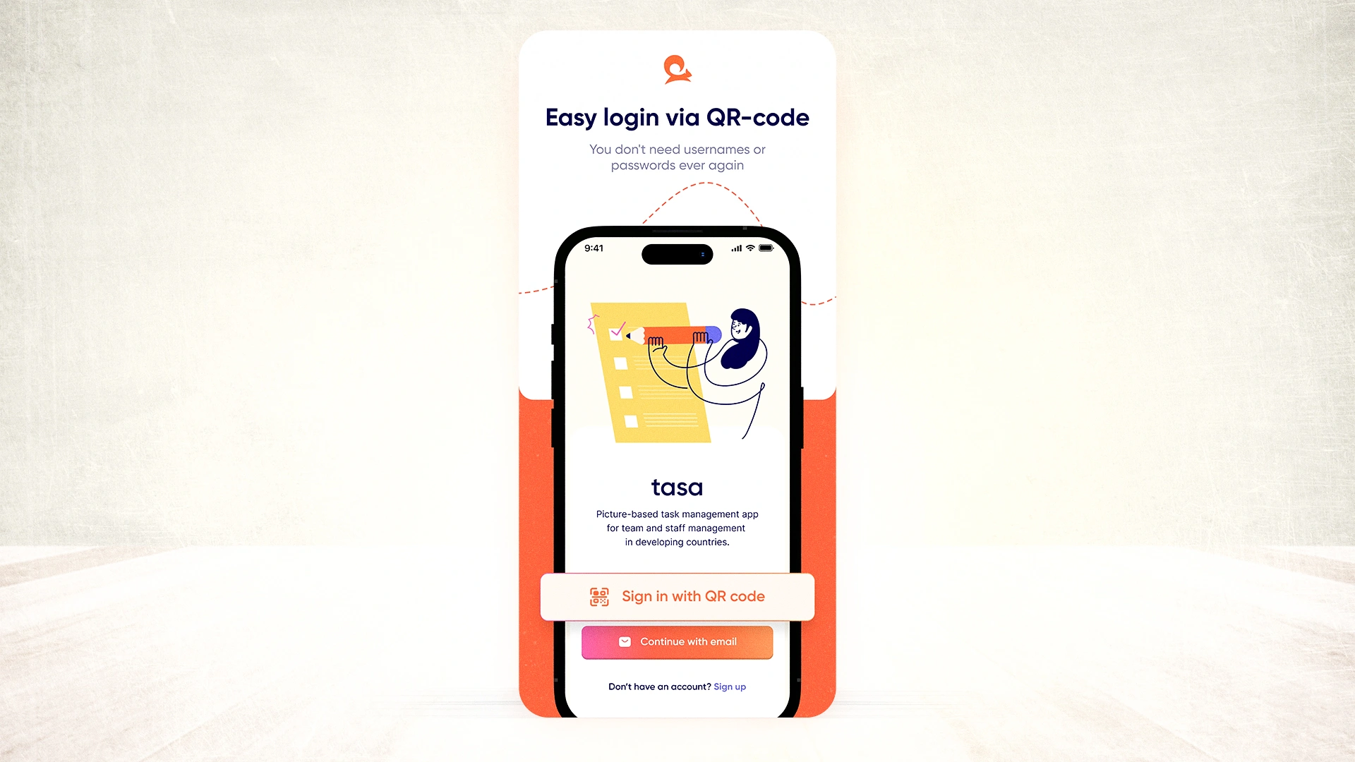 Easy login via QR-code - Tasa
