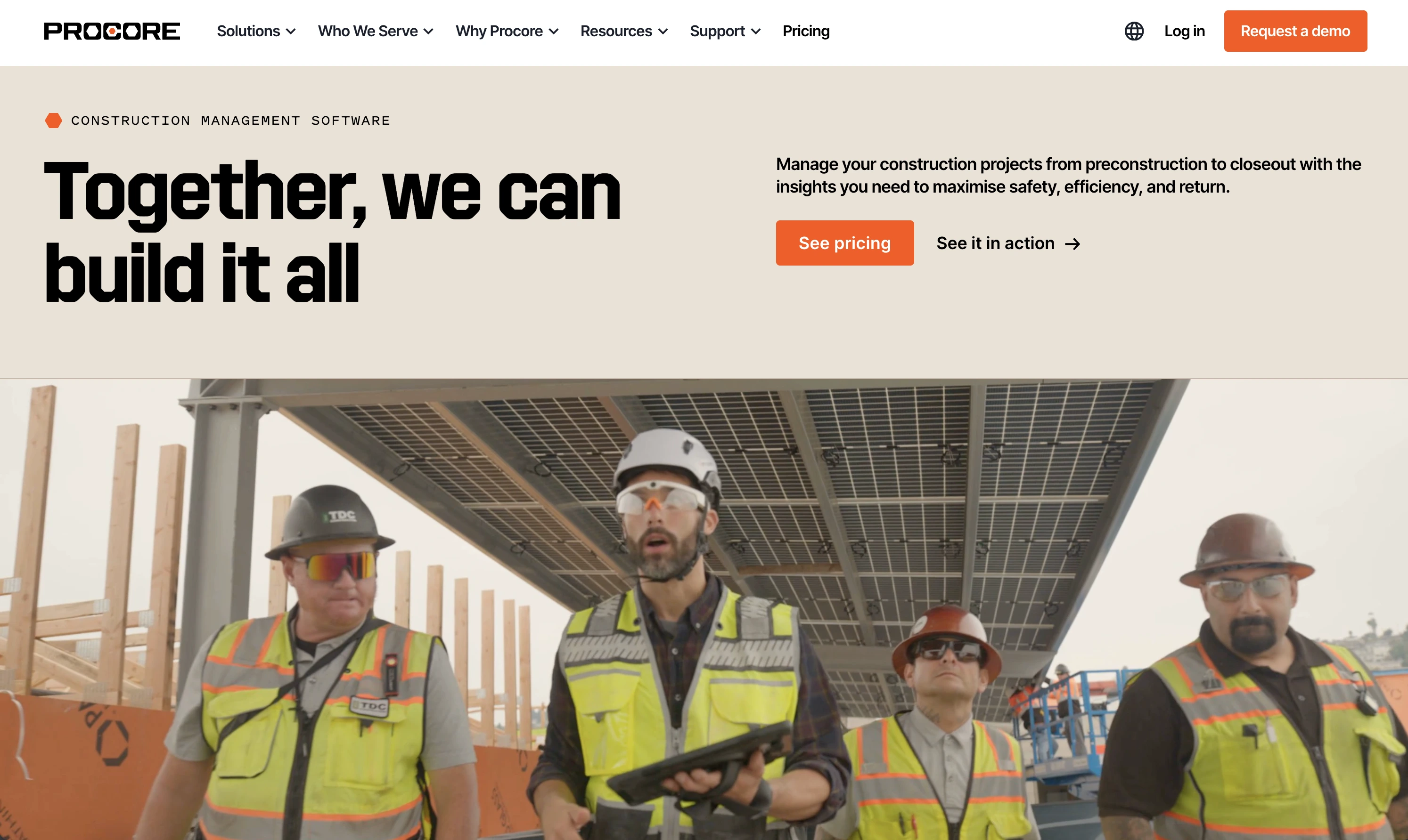 Procore construction management software dashboard