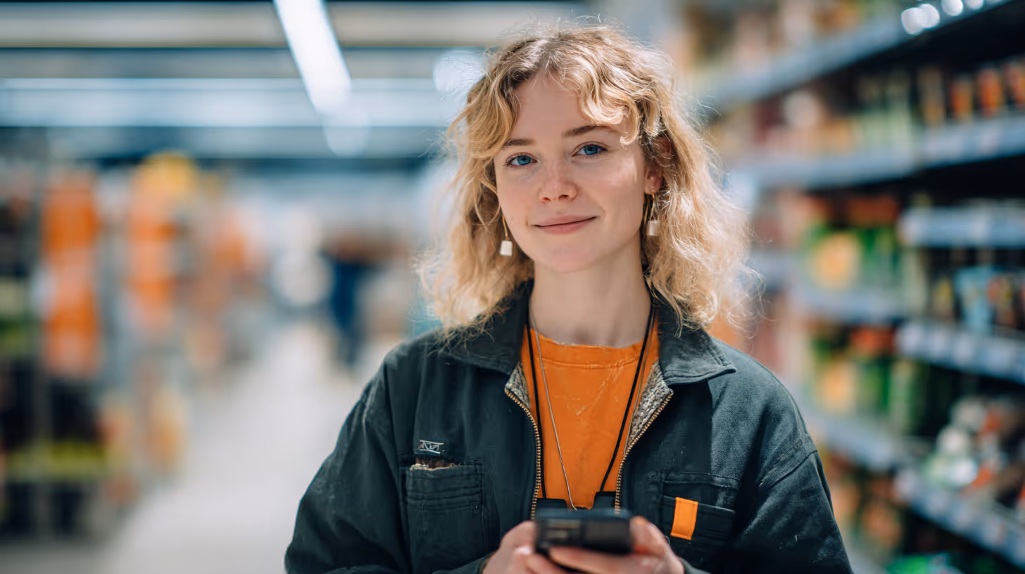 Supermarket staff following a picture-based store audit checklist