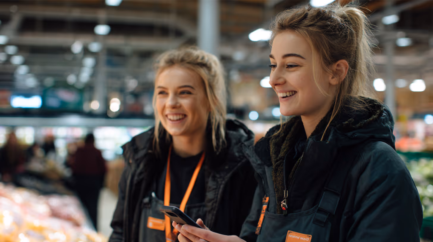 Supermarket department team managing daily routines in a retail task app