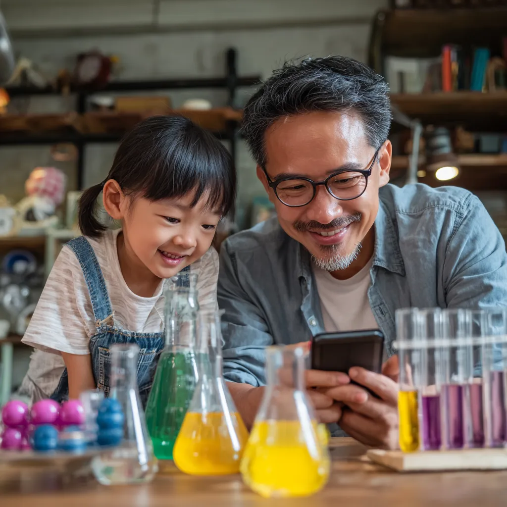 Dad and daughter viewing the family chore schedule in an app for family chores