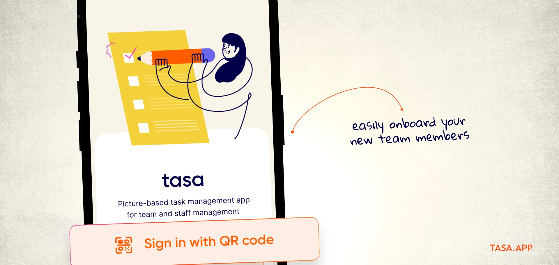 Tasa QR code view for easy onboarding