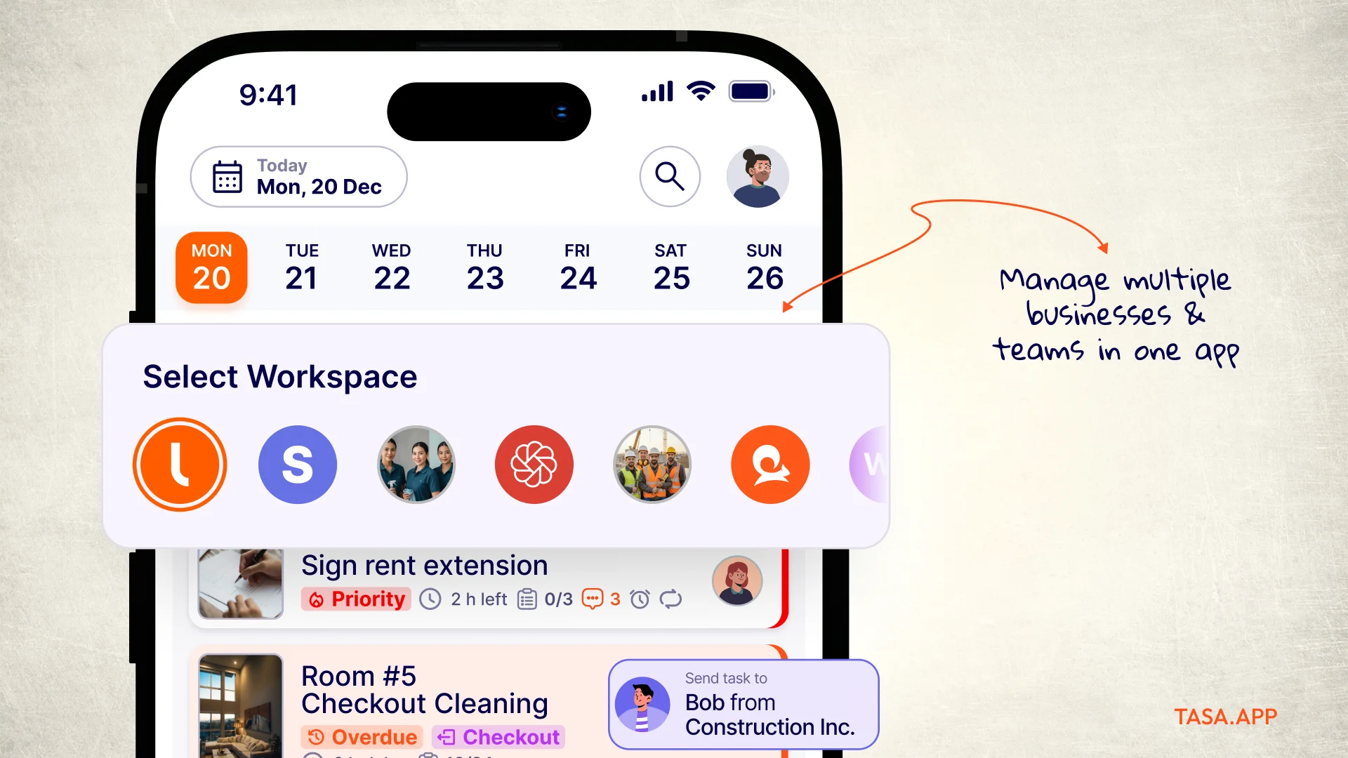 Tasa workspace selection interface