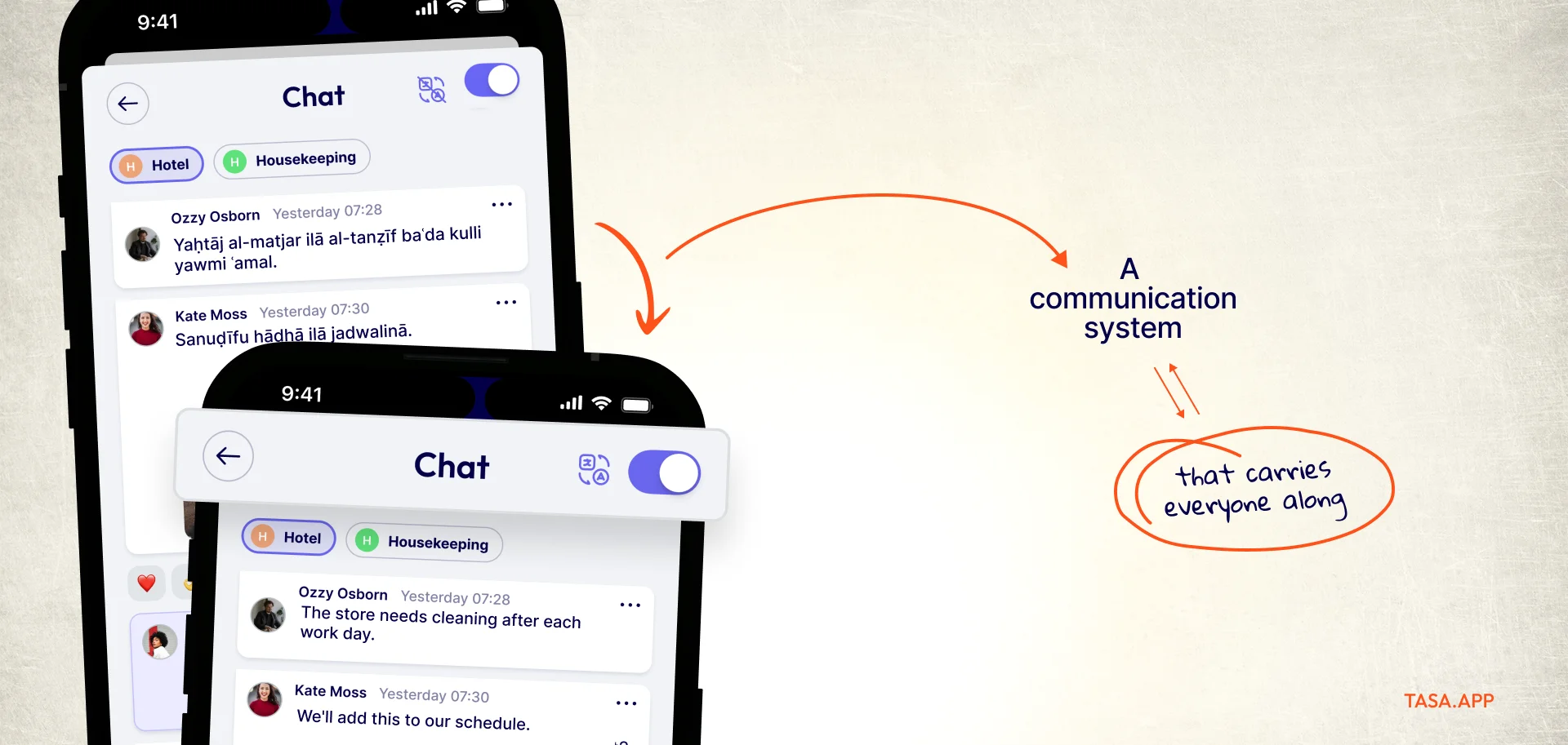 Tasa real-time language translation app view